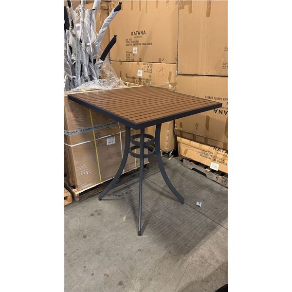 RATANA BAR HEIGHT PATIO TABLE WITH DURAWOOD TABLE TOP APPROXIMATELY 34"X34"