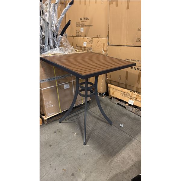 RATANA BAR HEIGHT PATIO TABLE WITH DURAWOOD TABLE TOP APPROXIMATELY 34"X34"