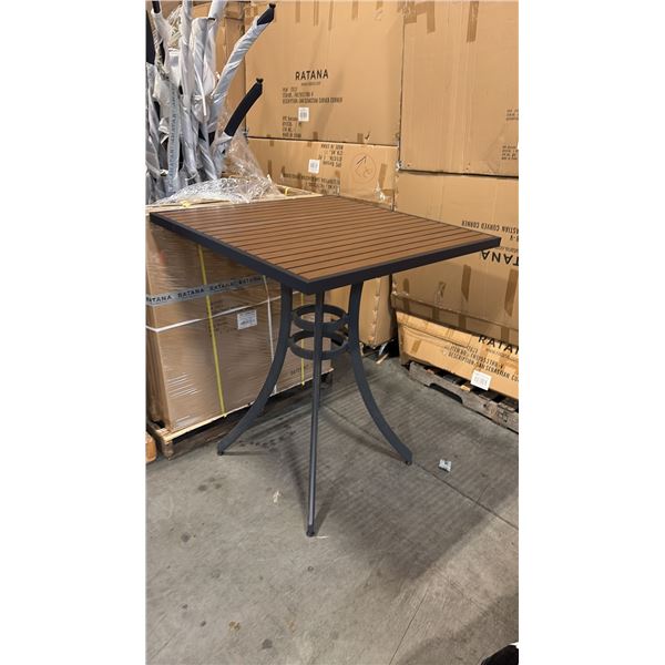 RATANA BAR HEIGHT PATIO TABLE WITH DURAWOOD TABLE TOP APPROXIMATELY 34"X34"