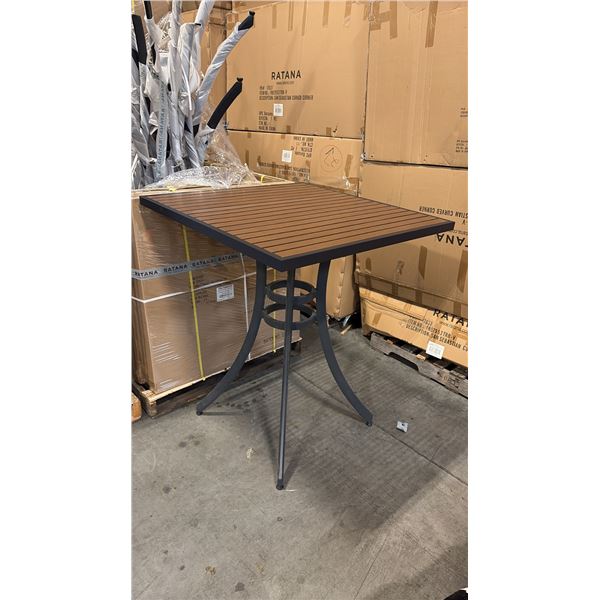 RATANA BAR HEIGHT PATIO TABLE WITH DURAWOOD TABLE TOP APPROXIMATELY 34"X34"