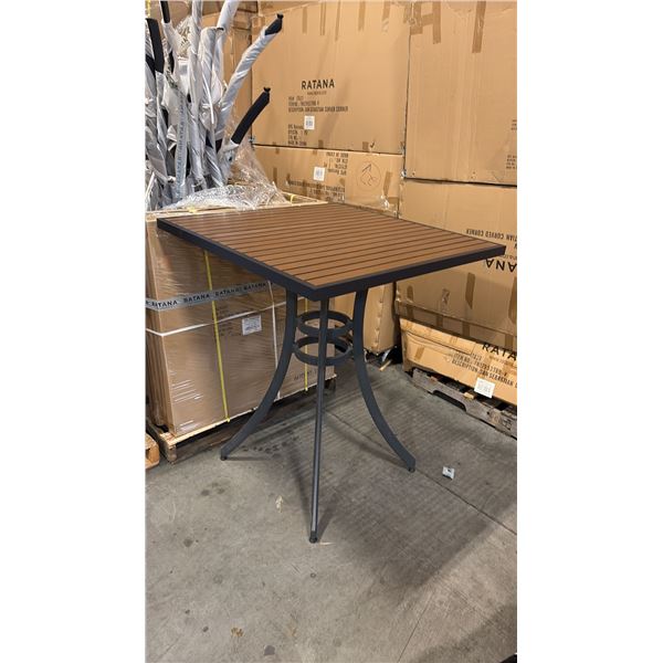RATANA BAR HEIGHT PATIO TABLE WITH DURAWOOD TABLE TOP APPROXIMATELY 34"X34"
