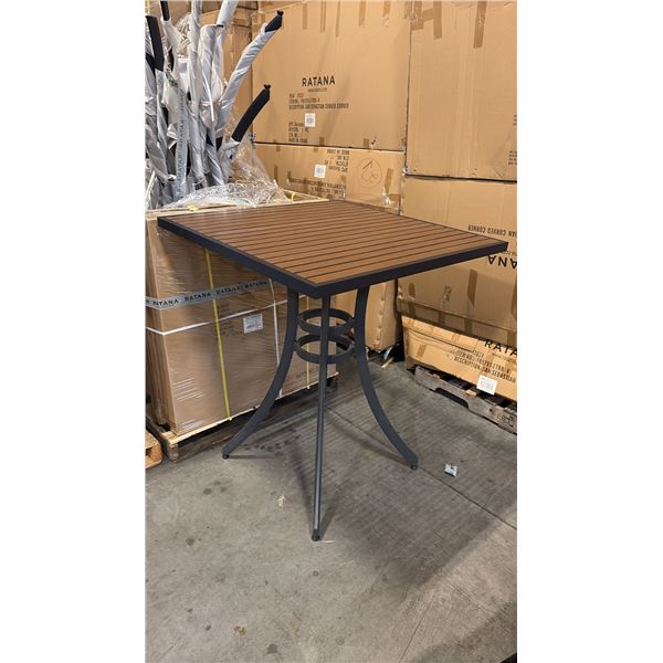 RATANA BAR HEIGHT PATIO TABLE WITH DURAWOOD TABLE TOP APPROXIMATELY 34"X34"