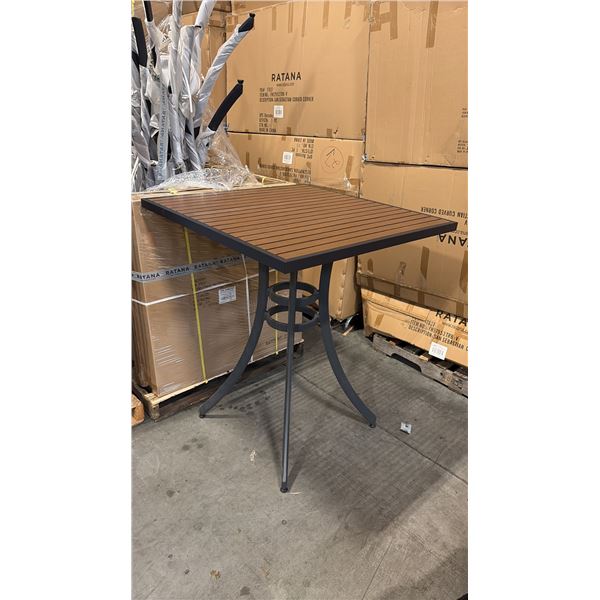 RATANA BAR HEIGHT PATIO TABLE WITH DURAWOOD TABLE TOP APPROXIMATELY 34"X34"