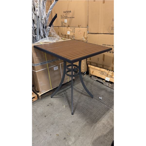 RATANA BAR HEIGHT PATIO TABLE WITH DURAWOOD TABLE TOP APPROXIMATELY 34"X34"