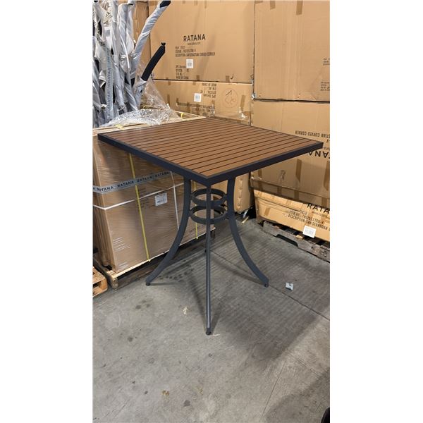 RATANA BAR HEIGHT PATIO TABLE WITH DURAWOOD TABLE TOP APPROXIMATELY 34"X34"