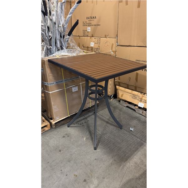 RATANA BAR HEIGHT PATIO TABLE WITH DURAWOOD TABLE TOP APPROXIMATELY 34"X34"