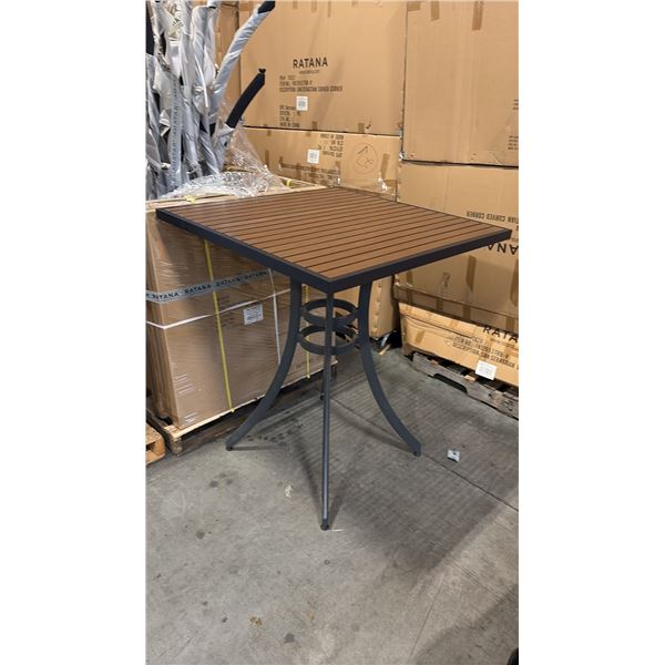RATANA BAR HEIGHT PATIO TABLE WITH DURAWOOD TABLE TOP APPROXIMATELY 34"X34"