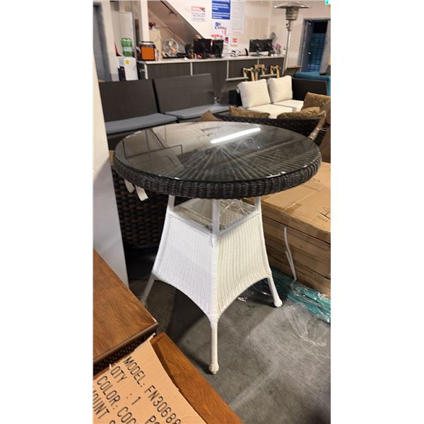 RATANA 36" GLASS TOP PATIO WICKER TABLE
