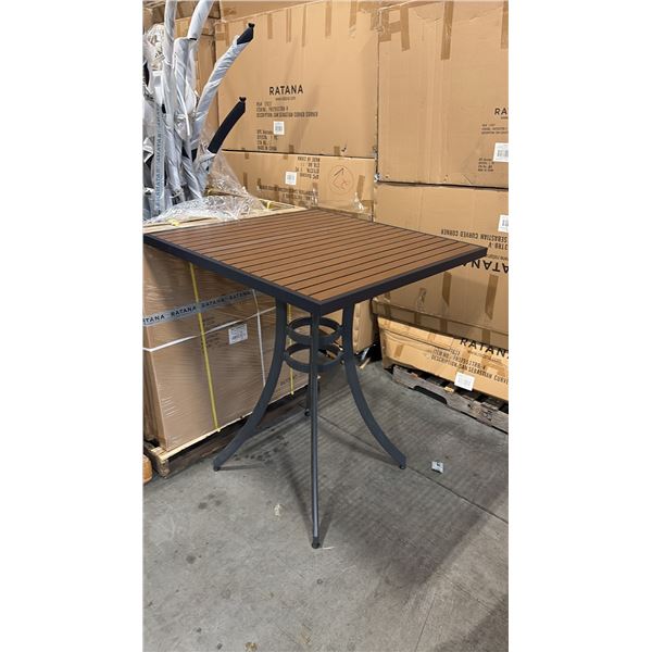 RATANA BAR HEIGHT PATIO TABLE WITH DURAWOOD TABLE TOP APPROXIMATELY 34"X34"