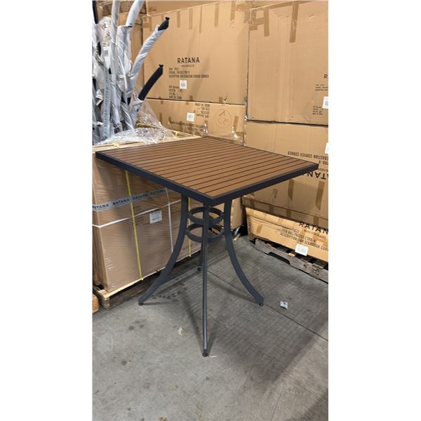 RATANA BAR HEIGHT PATIO TABLE WITH DURAWOOD TABLE TOP APPROXIMATELY 34"X34"