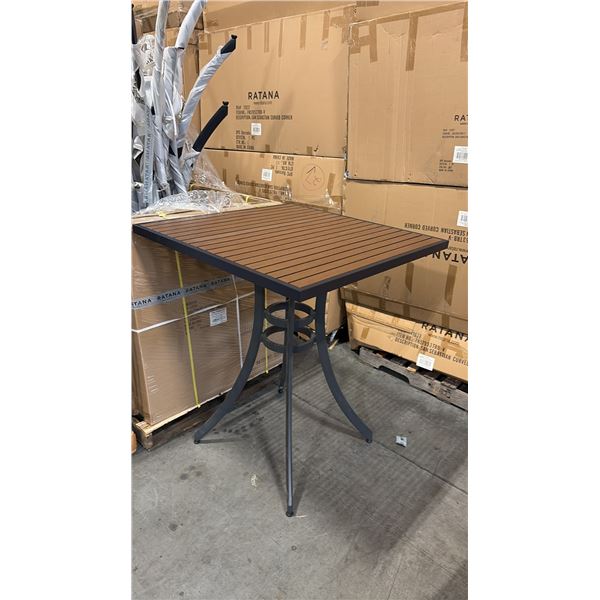 RATANA BAR HEIGHT PATIO TABLE WITH DURAWOOD TABLE TOP APPROXIMATELY 34"X34"