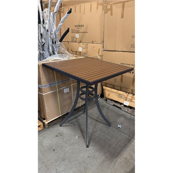 RATANA BAR HEIGHT PATIO TABLE WITH DURAWOOD TABLE TOP APPROXIMATELY 34"X34"