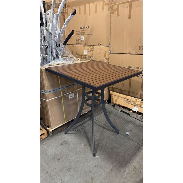 RATANA BAR HEIGHT PATIO TABLE WITH DURAWOOD TABLE TOP APPROXIMATELY 34"X34"