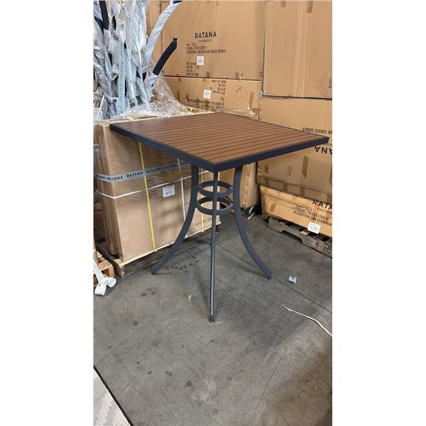 RATANA BAR HEIGHT PATIO TABLE WITH DURAWOOD TABLE TOP APPROXIMATELY 34"X34"