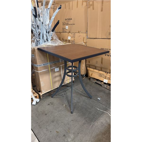 RATANA BAR HEIGHT PATIO TABLE WITH DURAWOOD TABLE TOP APPROXIMATELY 34"X34"