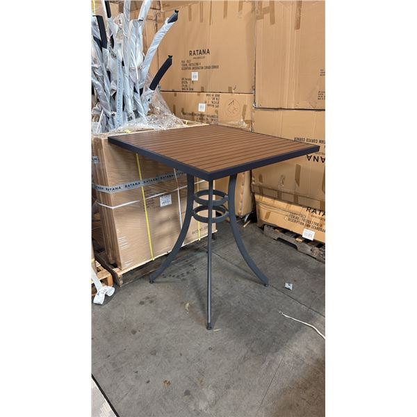 RATANA BAR HEIGHT PATIO TABLE WITH DURAWOOD TABLE TOP APPROXIMATELY 34"X34"