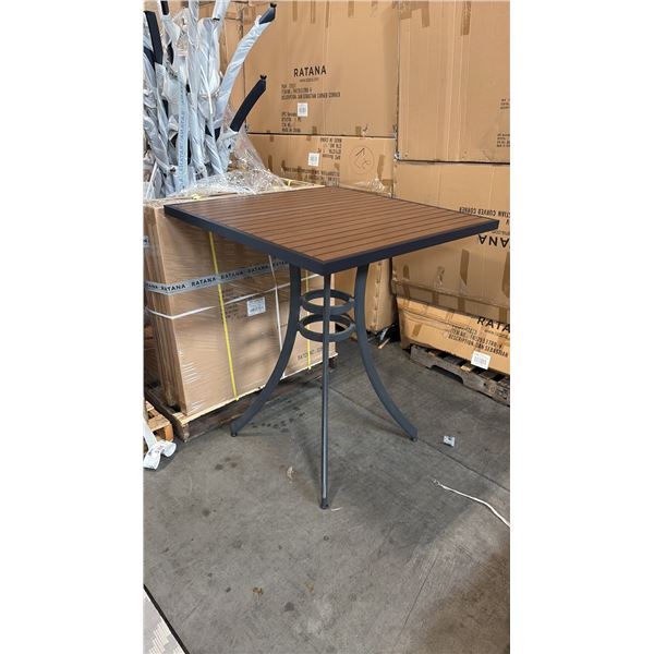 RATANA BAR HEIGHT PATIO TABLE WITH DURAWOOD TABLE TOP APPROXIMATELY 34"X34"