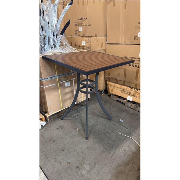 RATANA BAR HEIGHT PATIO TABLE WITH DURAWOOD TABLE TOP APPROXIMATELY 34"X34"