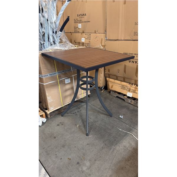 RATANA BAR HEIGHT PATIO TABLE WITH DURAWOOD TABLE TOP APPROXIMATELY 34"X34"