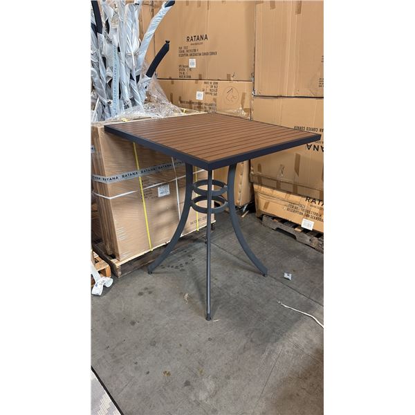 RATANA BAR HEIGHT PATIO TABLE WITH DURAWOOD TABLE TOP APPROXIMATELY 34"X34"