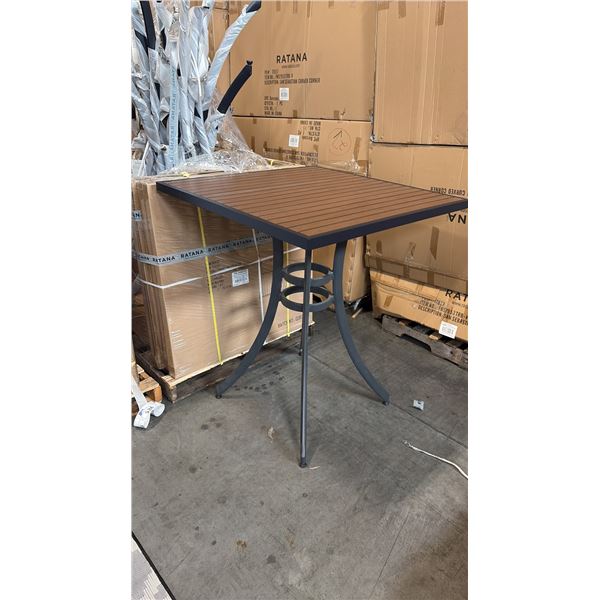 RATANA BAR HEIGHT PATIO TABLE WITH DURAWOOD TABLE TOP APPROXIMATELY 34"X34"