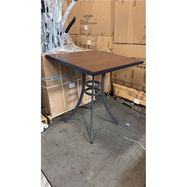 RATANA BAR HEIGHT PATIO TABLE WITH DURAWOOD TABLE TOP APPROXIMATELY 34"X34"