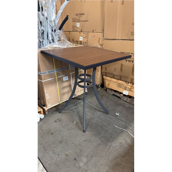 RATANA BAR HEIGHT PATIO TABLE WITH DURAWOOD TABLE TOP APPROXIMATELY 34"X34"