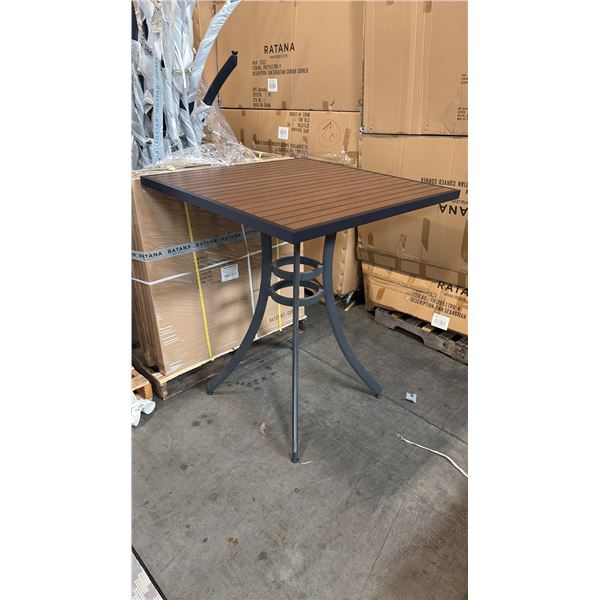 RATANA BAR HEIGHT PATIO TABLE WITH DURAWOOD TABLE TOP APPROXIMATELY 34"X34"