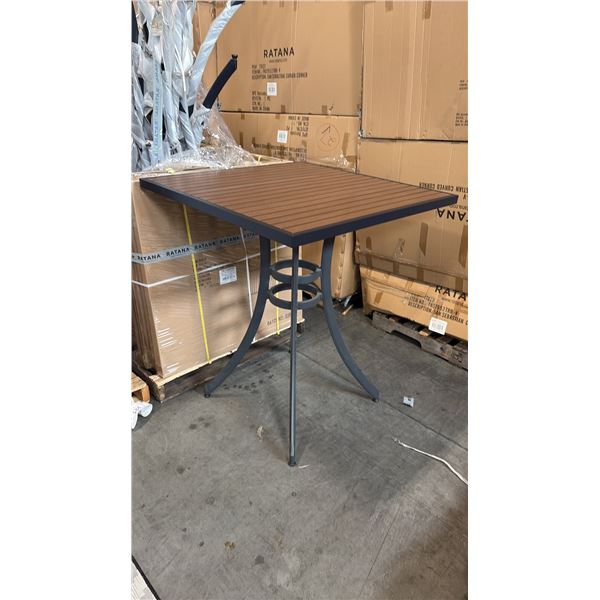 RATANA BAR HEIGHT PATIO TABLE WITH DURAWOOD TABLE TOP APPROXIMATELY 34"X34"
