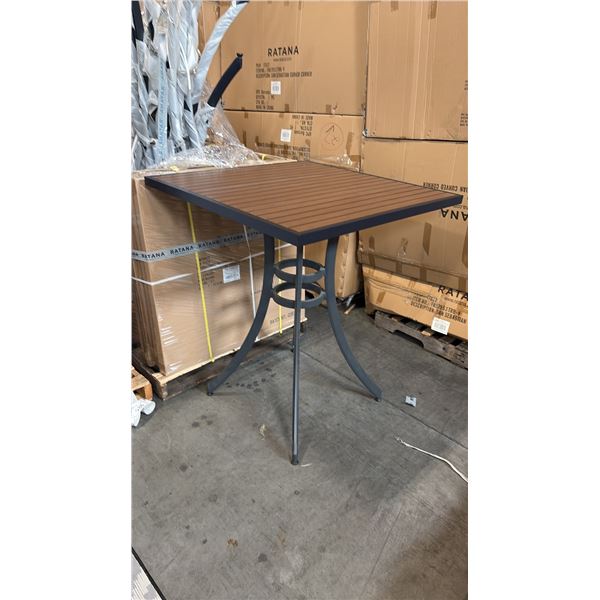 RATANA BAR HEIGHT PATIO TABLE WITH DURAWOOD TABLE TOP APPROXIMATELY 34"X34"