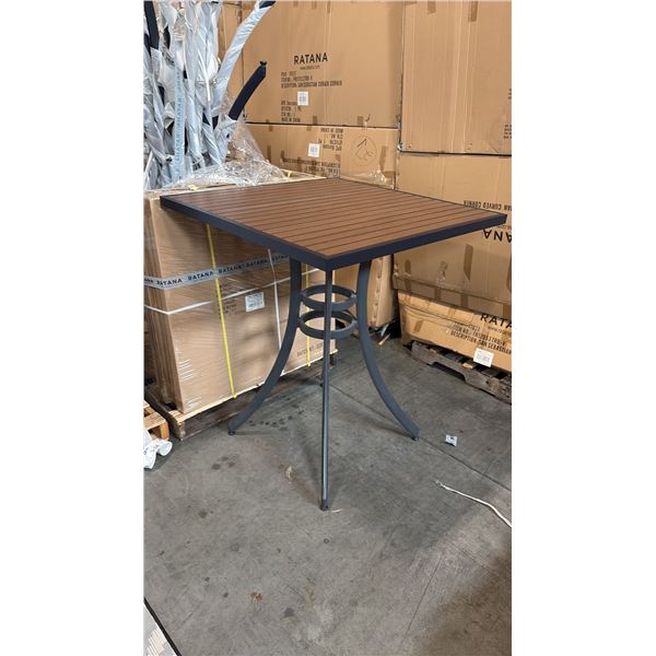 RATANA BAR HEIGHT PATIO TABLE WITH DURAWOOD TABLE TOP APPROXIMATELY 34"X34"
