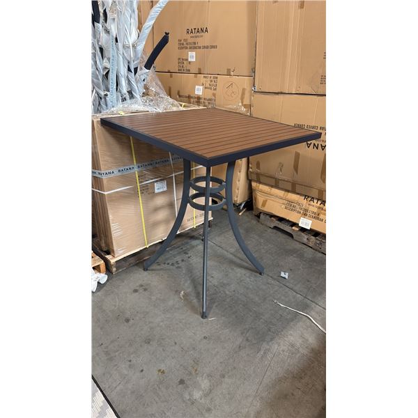 RATANA BAR HEIGHT PATIO TABLE WITH DURAWOOD TABLE TOP APPROXIMATELY 34"X34"