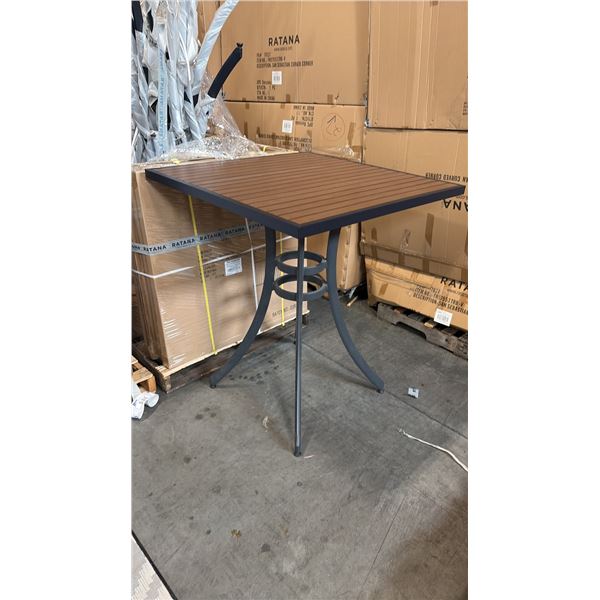 RATANA BAR HEIGHT PATIO TABLE WITH DURAWOOD TABLE TOP APPROXIMATELY 34"X34"