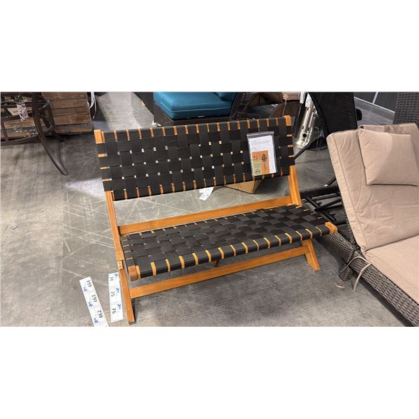 PATIO FLARE BLACK WOVEN FOLDING WOODEN BENCH