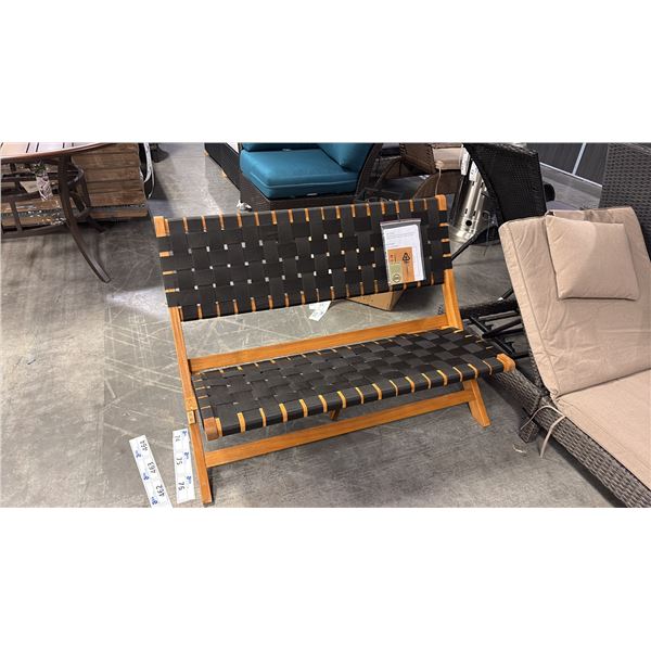 PATIO FLARE BLACK WOVEN FOLDING WOODEN BENCH