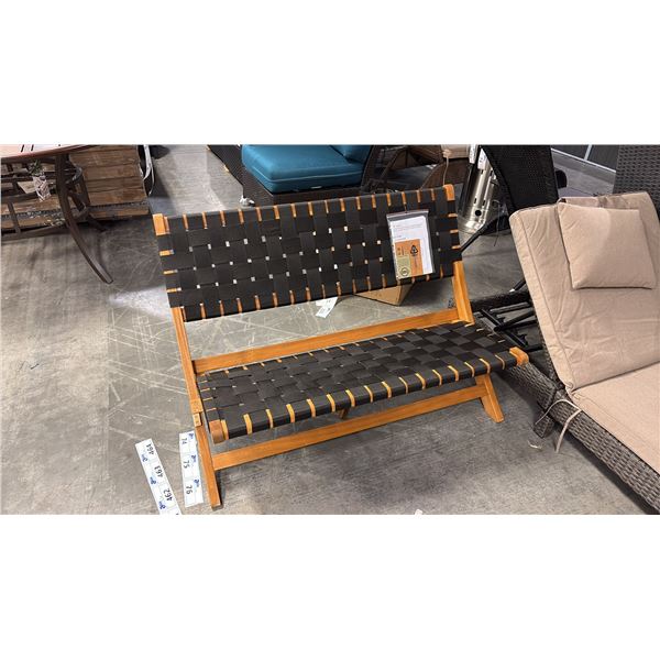 PATIO FLARE BLACK WOVEN FOLDING WOODEN BENCH
