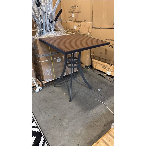 RATANA BAR HEIGHT PATIO TABLE WITH DURAWOOD TABLE TOP APPROXIMATELY 34"X34"