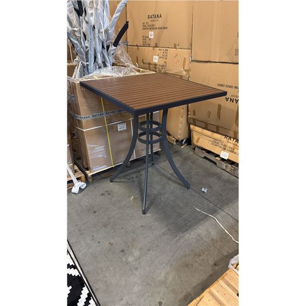 RATANA BAR HEIGHT PATIO TABLE WITH DURAWOOD TABLE TOP APPROXIMATELY 34"X34"