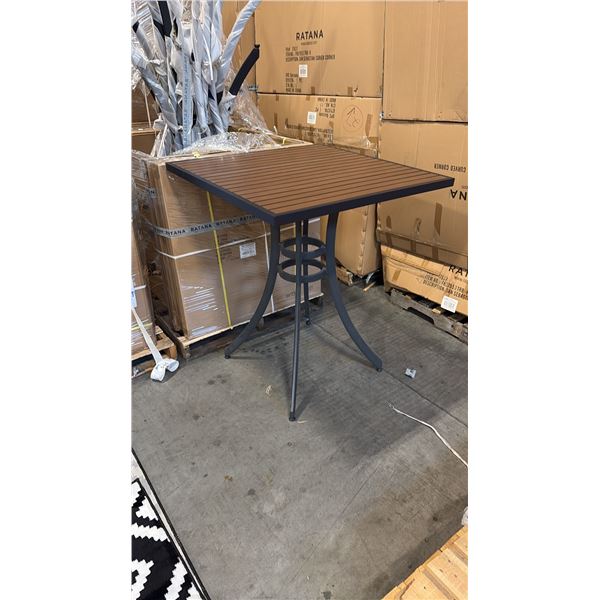 RATANA BAR HEIGHT PATIO TABLE WITH DURAWOOD TABLE TOP APPROXIMATELY 34"X34"