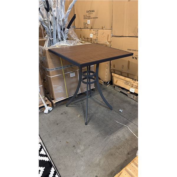 RATANA BAR HEIGHT PATIO TABLE WITH DURAWOOD TABLE TOP APPROXIMATELY 34"X34"