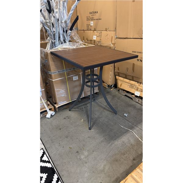 RATANA BAR HEIGHT PATIO TABLE WITH DURAWOOD TABLE TOP APPROXIMATELY 34"X34"