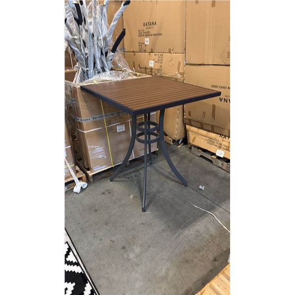 RATANA BAR HEIGHT PATIO TABLE WITH DURAWOOD TABLE TOP APPROXIMATELY 34"X34"