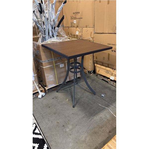 RATANA BAR HEIGHT PATIO TABLE WITH DURAWOOD TABLE TOP APPROXIMATELY 34"X34"