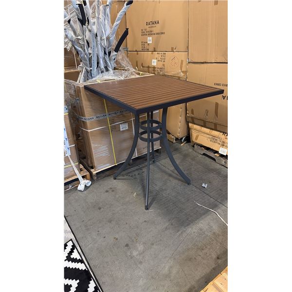 RATANA BAR HEIGHT PATIO TABLE WITH DURAWOOD TABLE TOP APPROXIMATELY 34"X34"