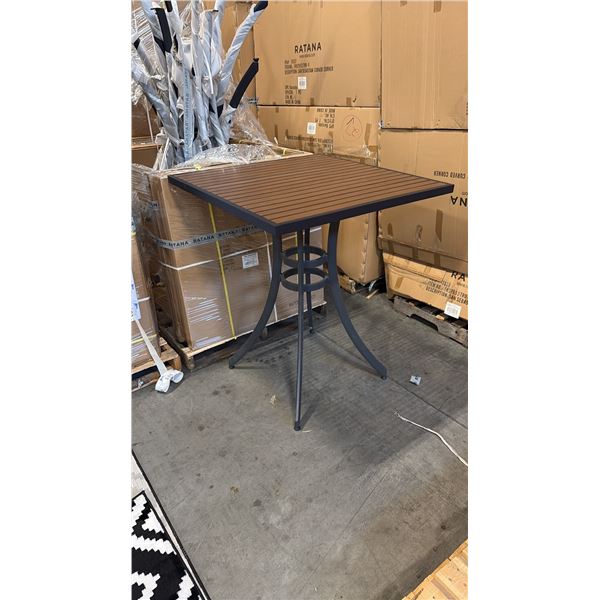 RATANA BAR HEIGHT PATIO TABLE WITH DURAWOOD TABLE TOP APPROXIMATELY 34"X34"