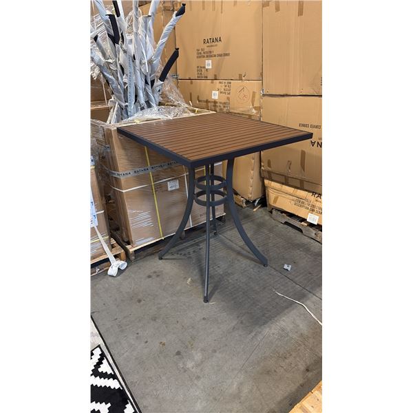 RATANA BAR HEIGHT PATIO TABLE WITH DURAWOOD TABLE TOP APPROXIMATELY 34"X34"