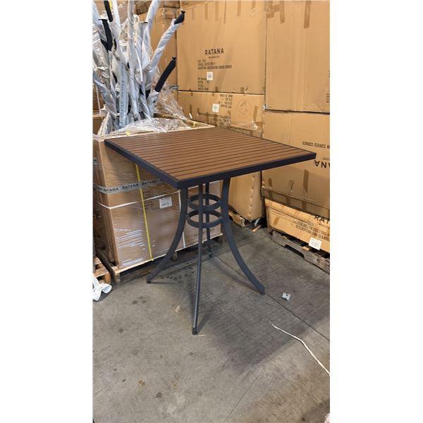 RATANA BAR HEIGHT PATIO TABLE WITH DURAWOOD TABLE TOP APPROXIMATELY 34"X34"