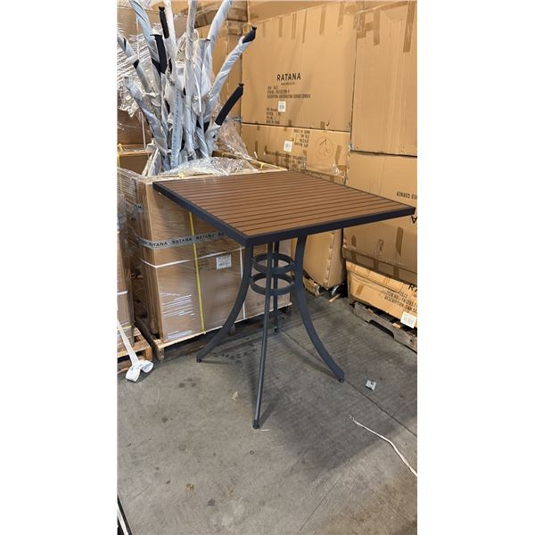 RATANA BAR HEIGHT PATIO TABLE WITH DURAWOOD TABLE TOP APPROXIMATELY 34"X34"