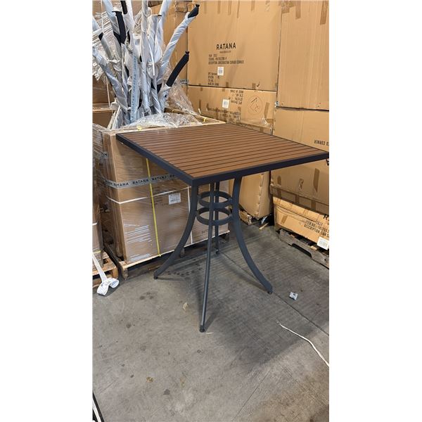 RATANA BAR HEIGHT PATIO TABLE WITH DURAWOOD TABLE TOP APPROXIMATELY 34"X34"