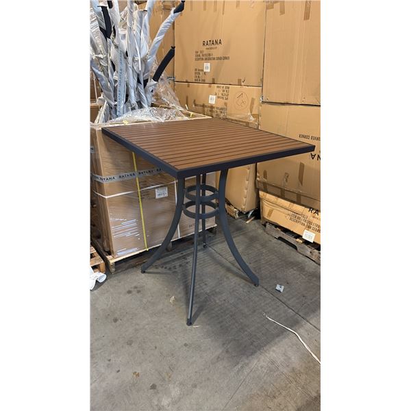 RATANA BAR HEIGHT PATIO TABLE WITH DURAWOOD TABLE TOP APPROXIMATELY 34"X34"
